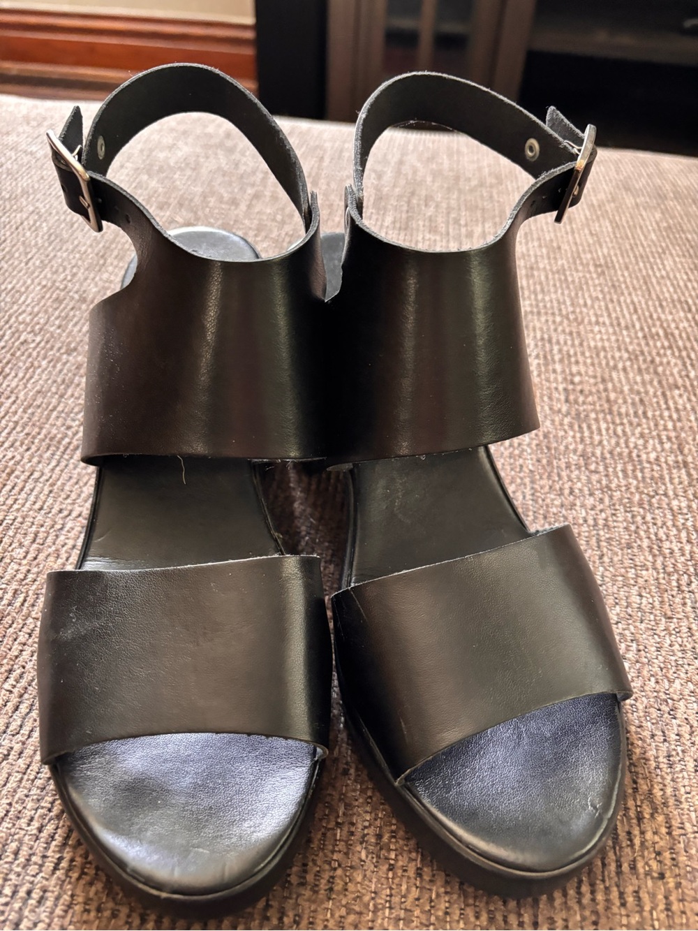 Topshop Black Leather Wide-Strap Ankle Sandals